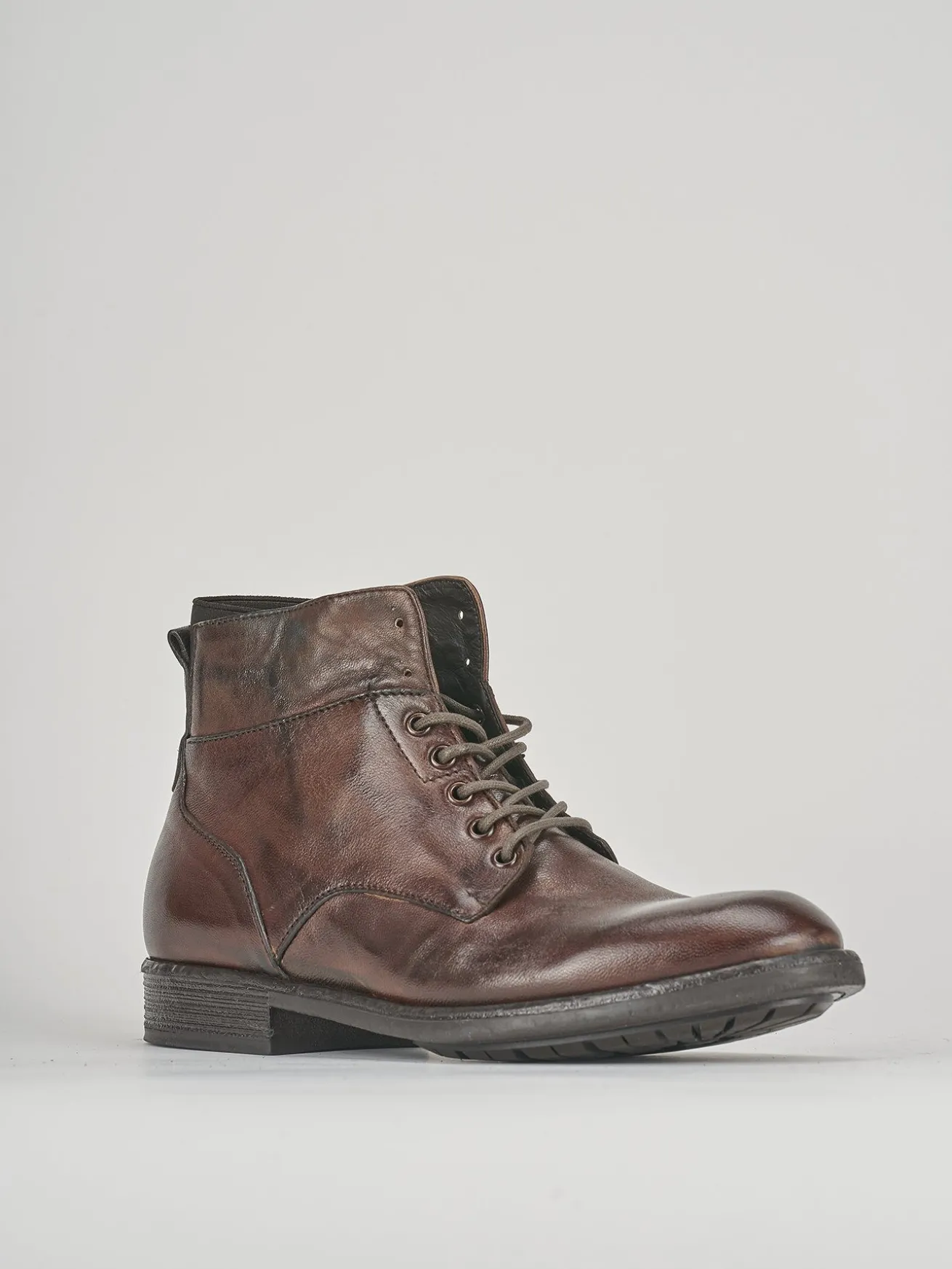 Anfibi tacco 1cm pelle marrone