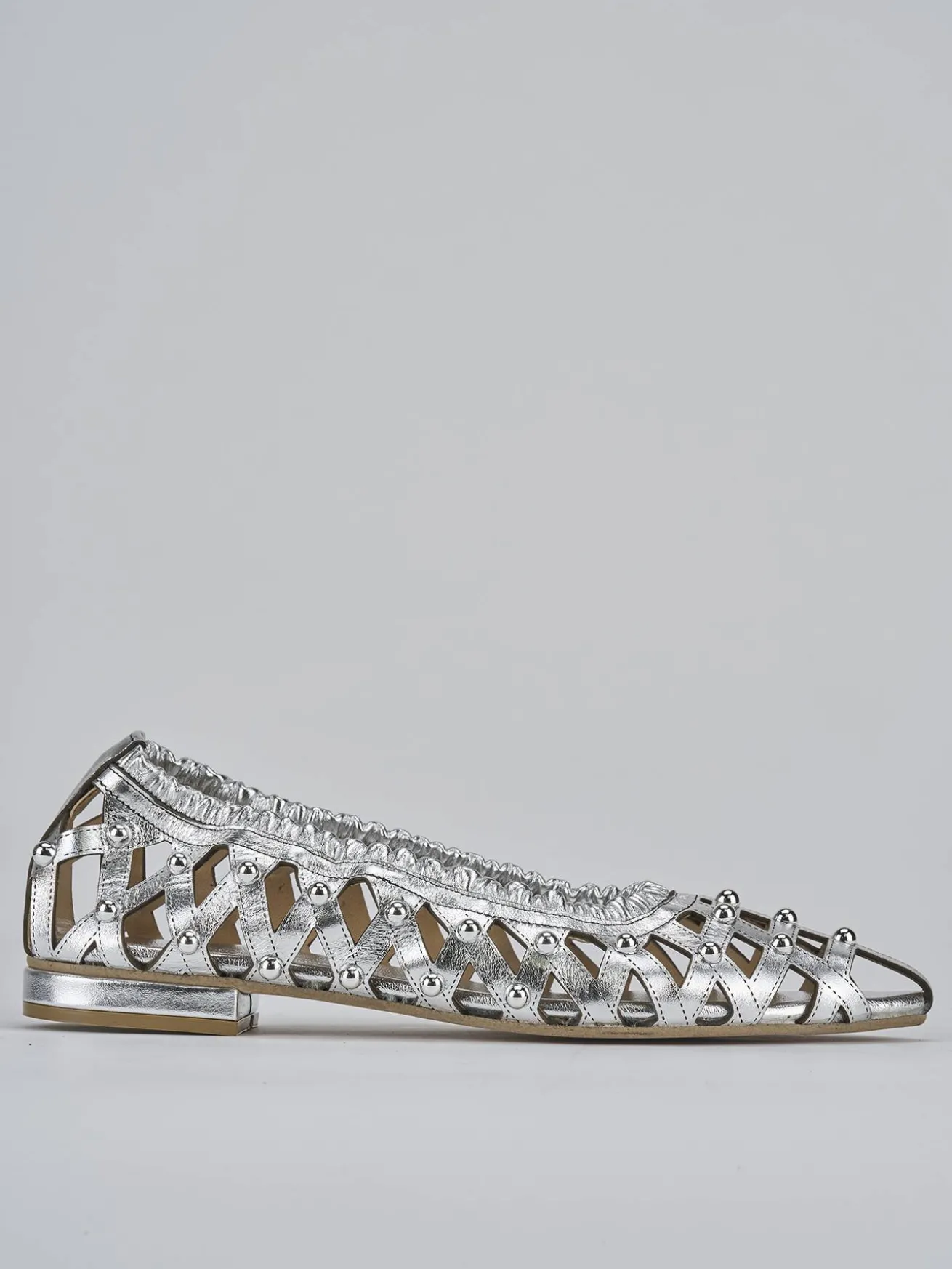 Ballerina tacco 2 cm argento laminato