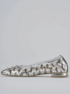 Ballerina tacco 2 cm argento laminato