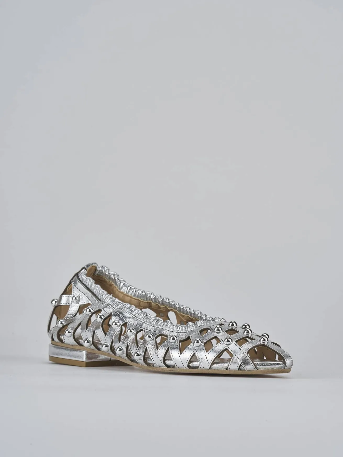 Ballerina tacco 2 cm argento laminato