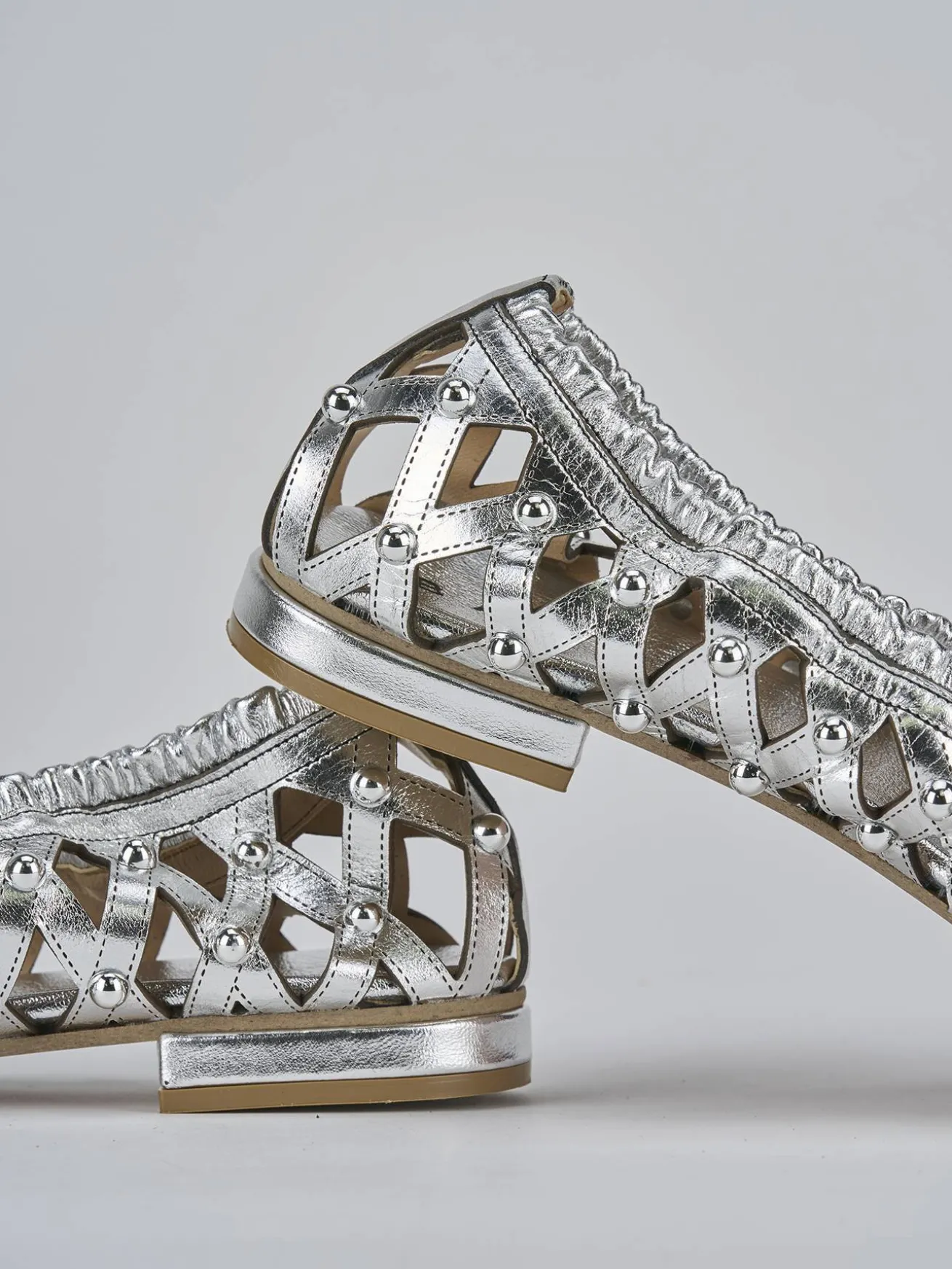 Ballerina tacco 2 cm argento laminato