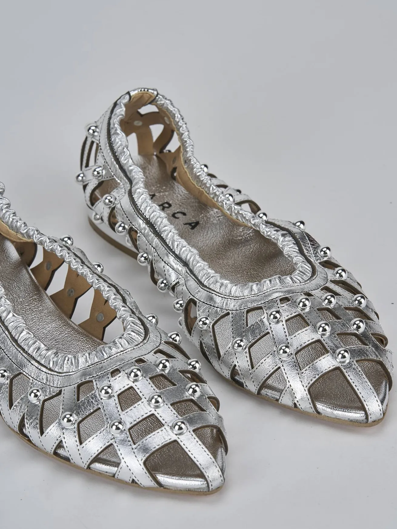 Ballerina tacco 2 cm argento laminato