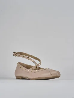 Ballerina tacco 1 cm beige pelle