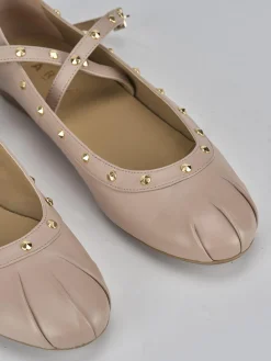 Ballerina tacco 1 cm beige pelle