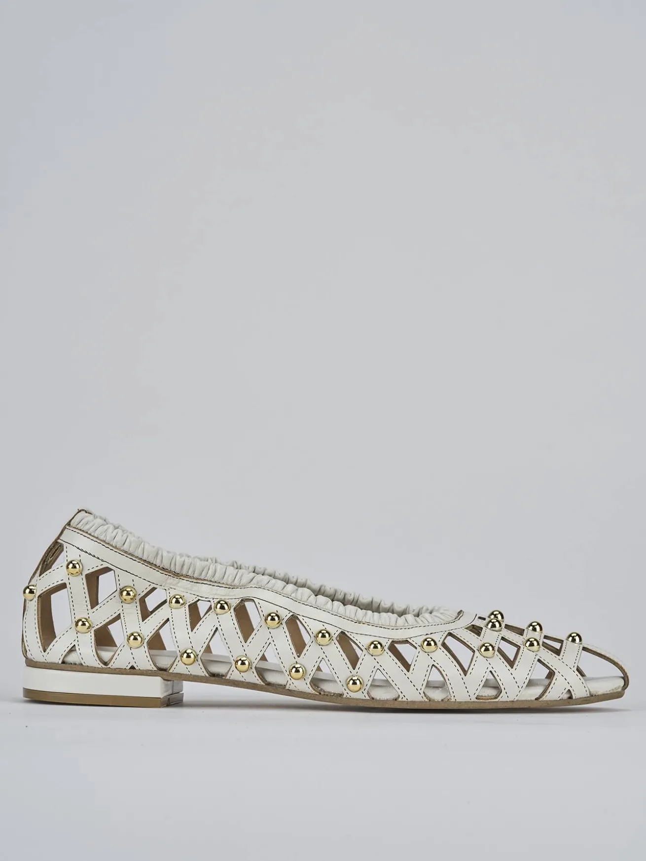 Ballerina tacco 2 cm bianco pelle