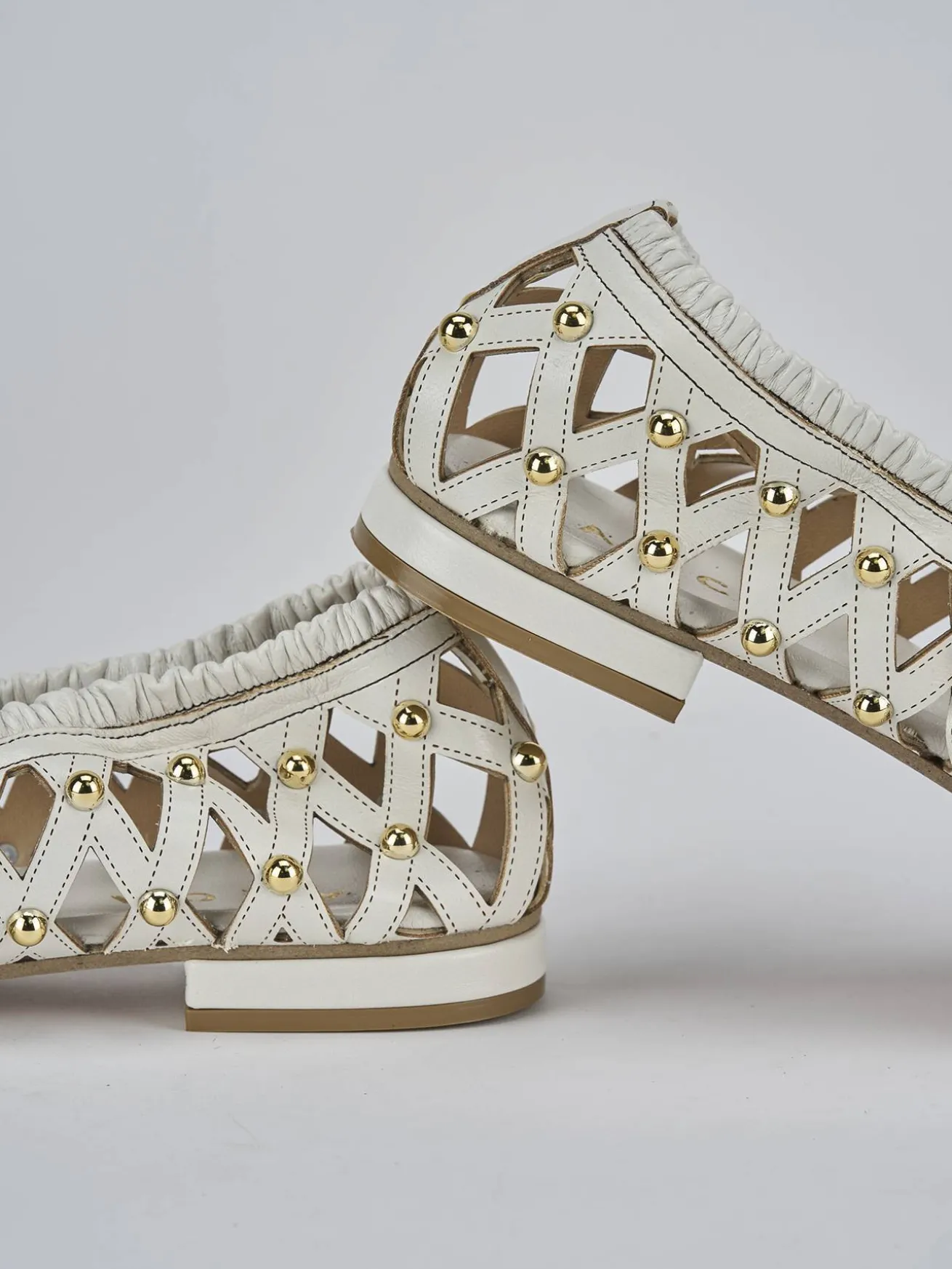 Ballerina tacco 2 cm bianco pelle