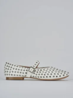 Ballerina tacco 1 cm bianco pelle