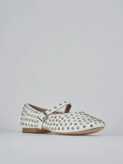 Ballerina tacco 1 cm bianco pelle