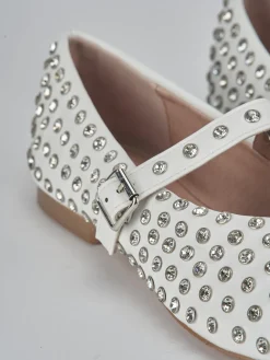 Ballerina tacco 1 cm bianco pelle