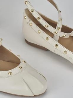 Ballerina tacco 1 cm bianco pelle