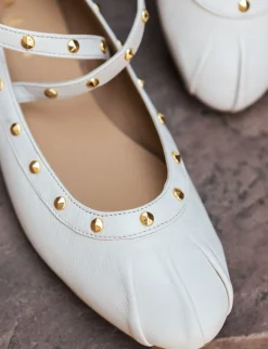 Ballerina tacco 1 cm bianco pelle