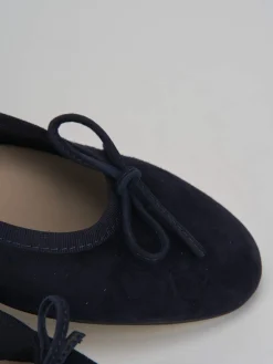 Ballerina tacco 1 cm blu camoscio