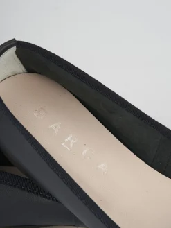 Ballerina tacco 1 cm blu pelle