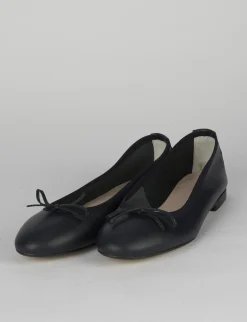 Ballerina tacco 1 cm blu pelle