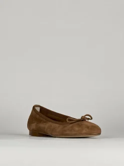 Ballerina tacco 1 cm marrone camoscio