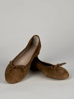 Ballerina tacco 1 cm marrone camoscio