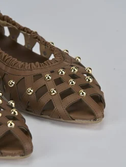 Ballerina tacco 2 cm marrone pelle