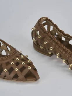 Ballerina tacco 2 cm marrone pelle