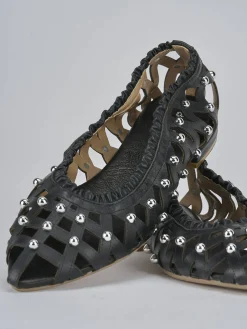 Ballerina tacco 2 cm nero pelle