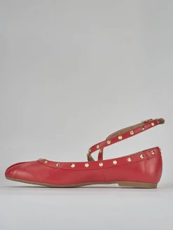 Ballerina tacco 1 cm rosso pelle