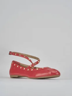Ballerina tacco 1 cm rosso pelle