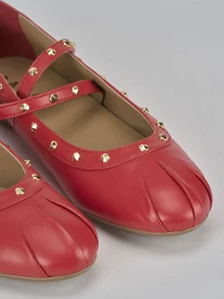 Ballerina tacco 1 cm rosso pelle