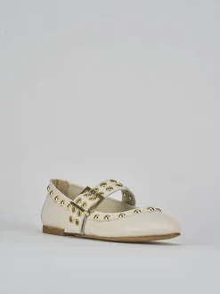 Ballerina tacco 1cm bianco pelle