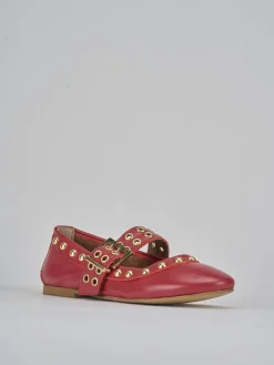 Ballerina tacco 1cm rosso pelle