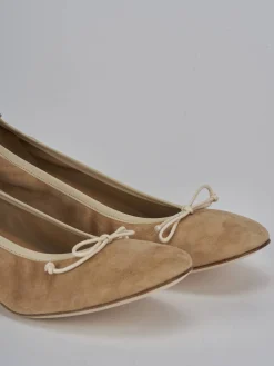 Ballerine tacco 4cm camoscio beige