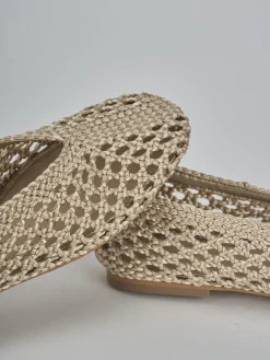 Ballerine tacco 1cm tessuto beige