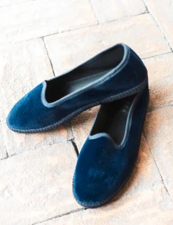 Ballerine tacco 1cm velluto blu