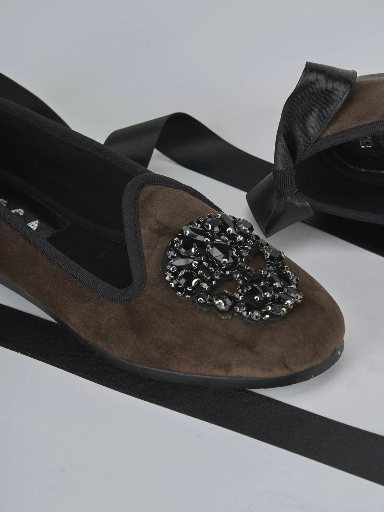 Ballerine tacco 1cm velluto testa