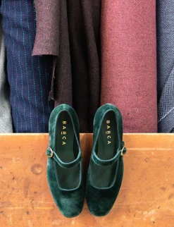 Ballerine tacco 1cm velluto verde