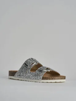 Ciabatta tacco 1 cm argento glitter