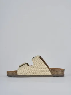 Ciabatta tacco 1 cm beige tessuto