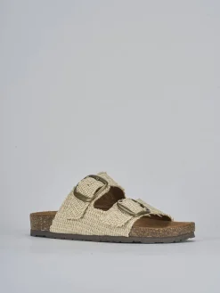 Ciabatta tacco 1 cm beige tessuto