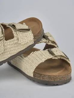 Ciabatta tacco 1 cm beige tessuto