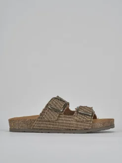 Ciabatta tacco 1 cm beige tessuto