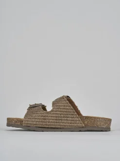 Ciabatta tacco 1 cm beige tessuto