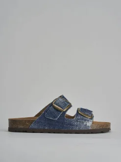 Ciabatta tacco 1 cm jeans tessuto