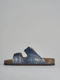 Ciabatta tacco 1 cm jeans tessuto