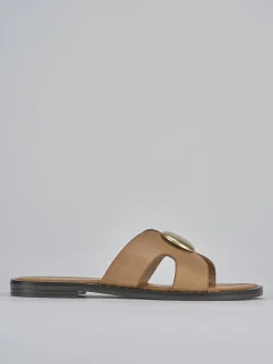 Ciabatta tacco 1 cm marrone pelle