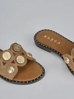 Ciabatta tacco 1 cm marrone pelle