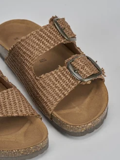 Ciabatta tacco 1 cm marrone tessuto