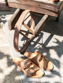 Ciabatta tacco 1 cm marrone tessuto