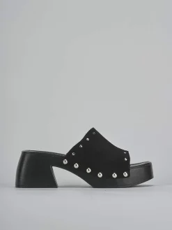 Ciabatte tacco 6cm camoscio nero