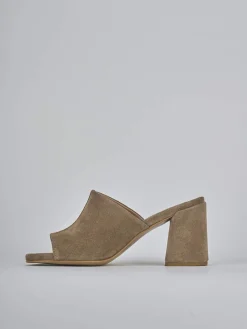 Ciabatte tacco 7cm camoscio marrone