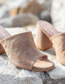 Ciabatte tacco 7cm camoscio marrone