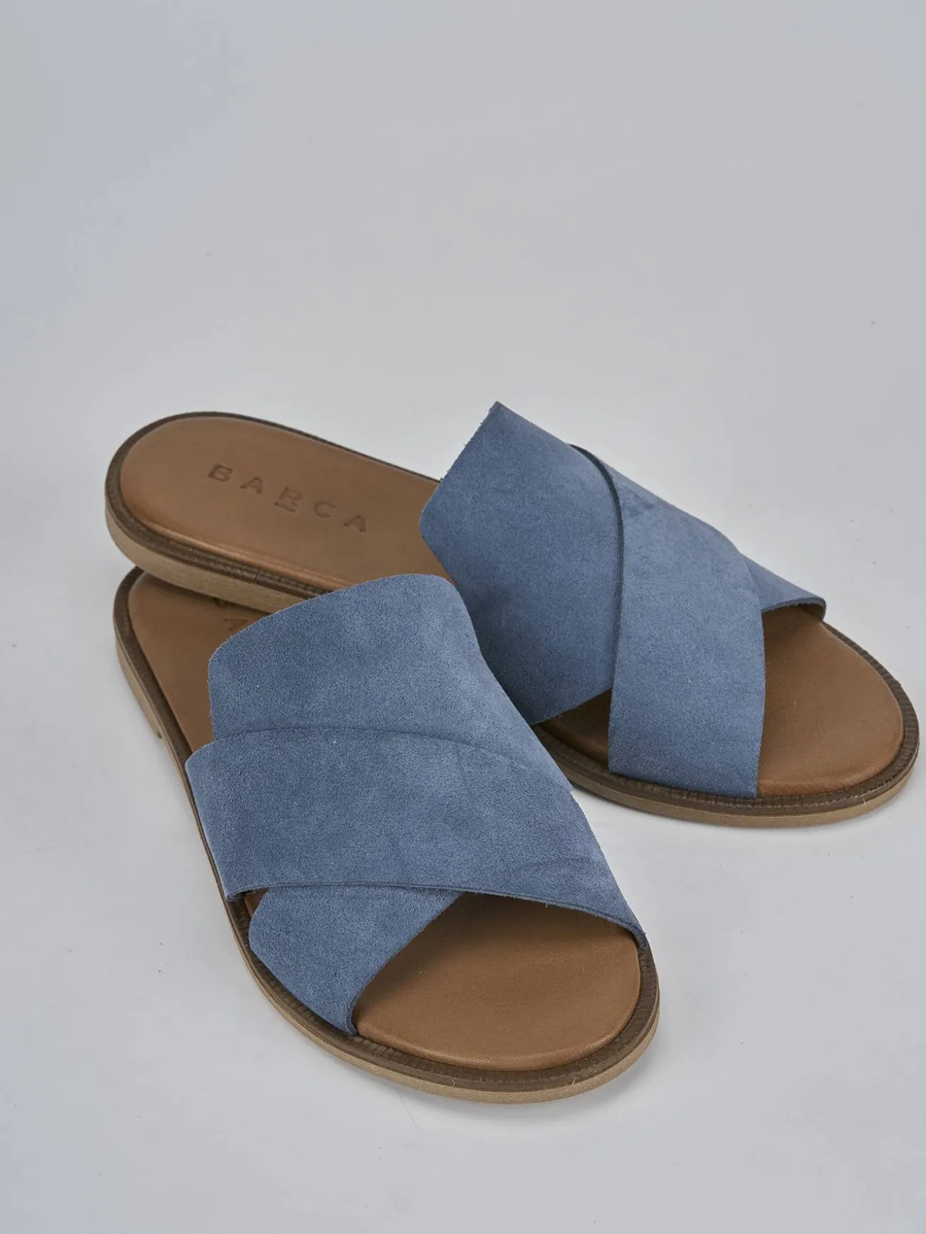 Ciabatte tacco 1cm camoscio jeans