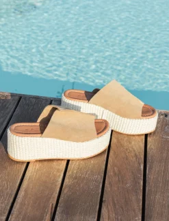 Ciabatte tacco 7cm camoscio beige